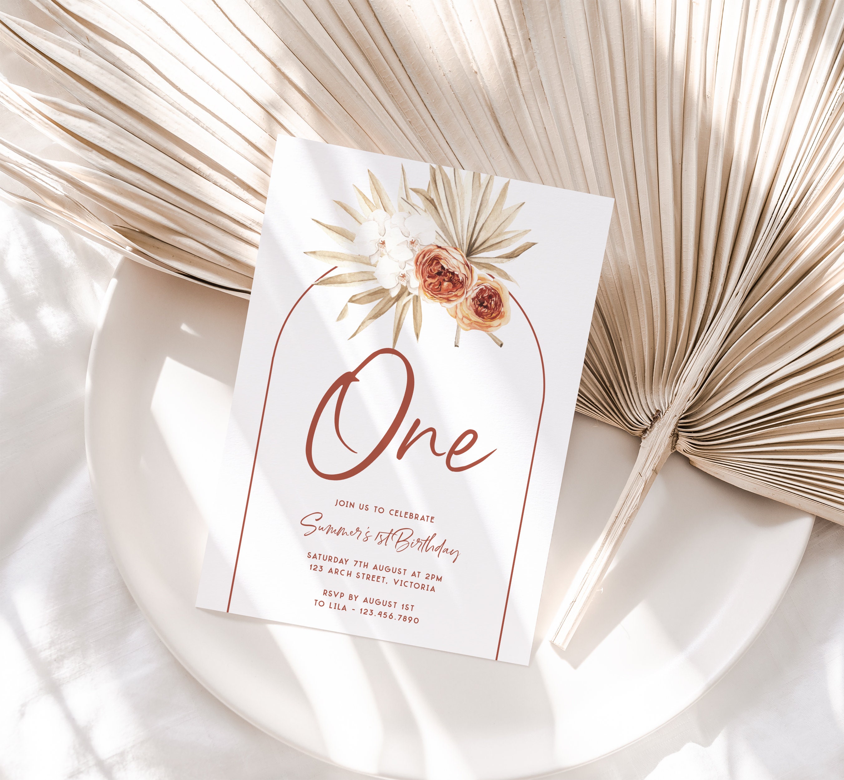 Vad Invitation Boho Birthday Invitation, Floral Arch Rustic Dried Flowers Editable DIY ...