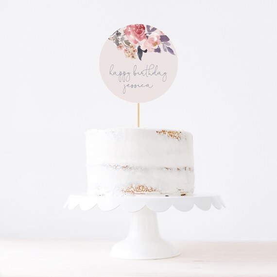 Editable Cake Toppers Printable Floral Cake Topper Template Etsy