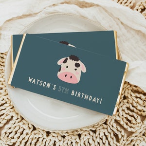 Kuh Schokoriegel Wrapper Vorlage SOFORTIGER DOWNLOAD Druckbare Schokoriegel Etikett Bearbeitbar DIY Tier Geburtstag Gastgeschenke Z2