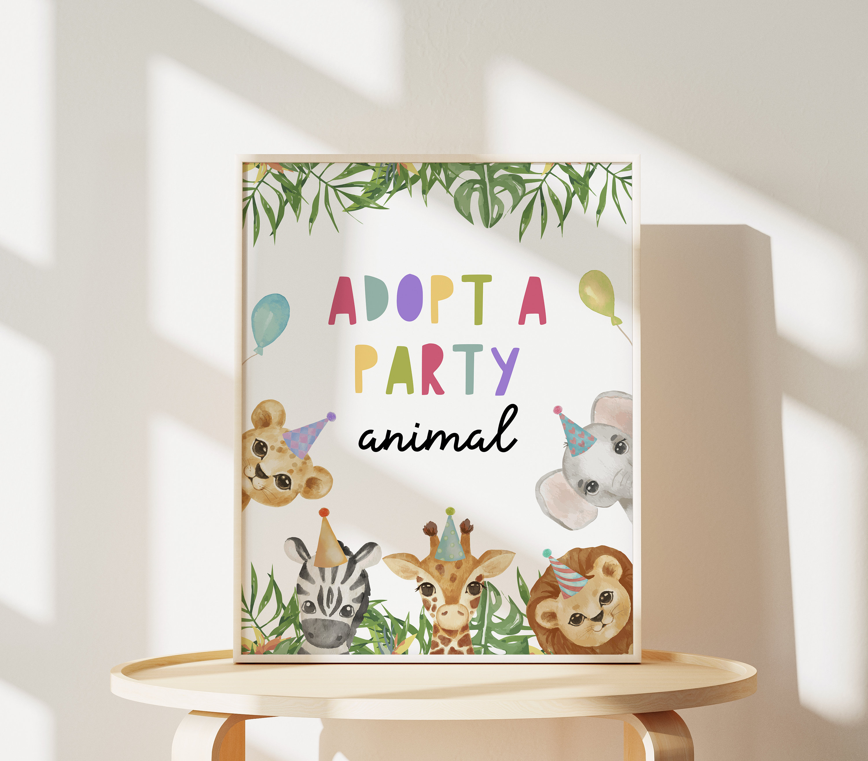 Adopt a Party Animal Birthday Sign, Jungle Safari Table Sign Party ...