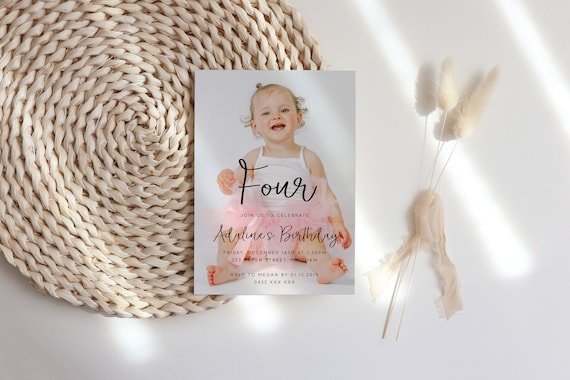 Editable Birthday Invitation Template Minimalist Birthday Invite Instant Download 4th Birthday Invitation Printable Photo Invite Any Age Z18