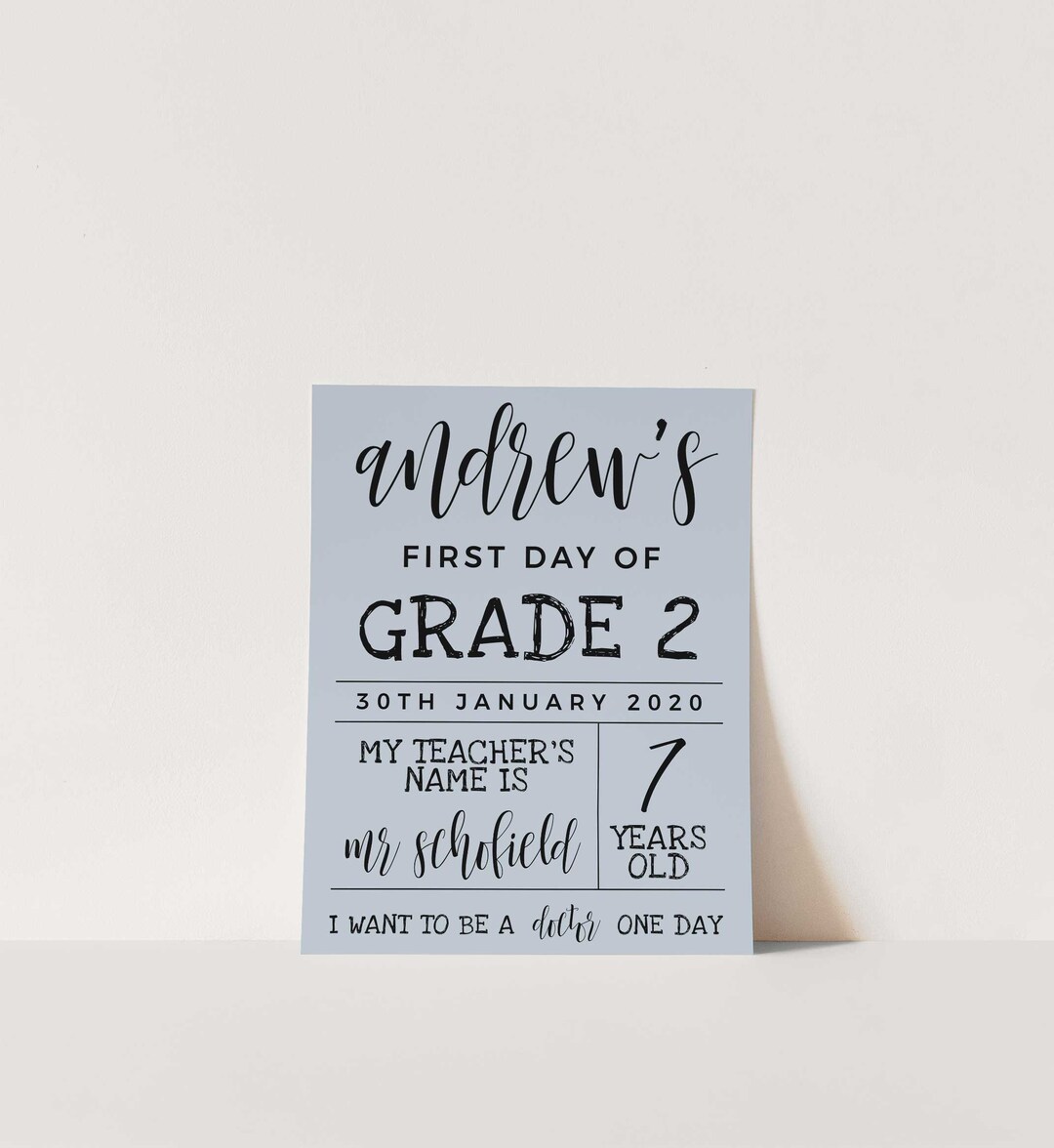 First Day of Grade 2 Sign, Printable First Day Sign, Back to School ...