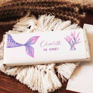 Mermaid Chocolate Bar Wrapper, Candy Bar Label Mermaid Tail, Girl Pink ...