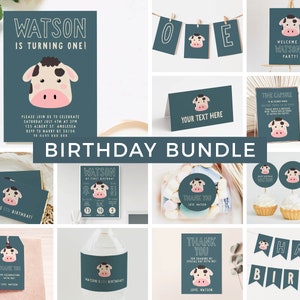 Birthday Bundle Cow Party Bundle 1st Birthday Printable Birthday Invitation Bundle Farm Birthday Editable Birthday Decor Boy Birthday DIY Z2