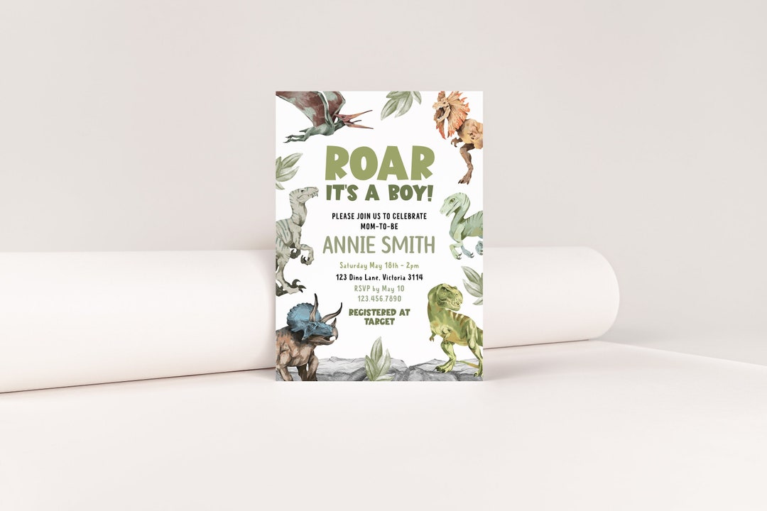 Editable Baby Shower Invitation, Printable Instant Download Dinosaur ...