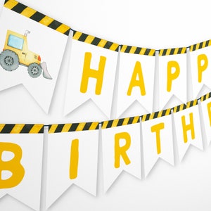 Construction Party Happy Birthday Banner, First Birthday Construction Banner, Digger Birthday Banner, Construction Baby Shower Editable Z289
