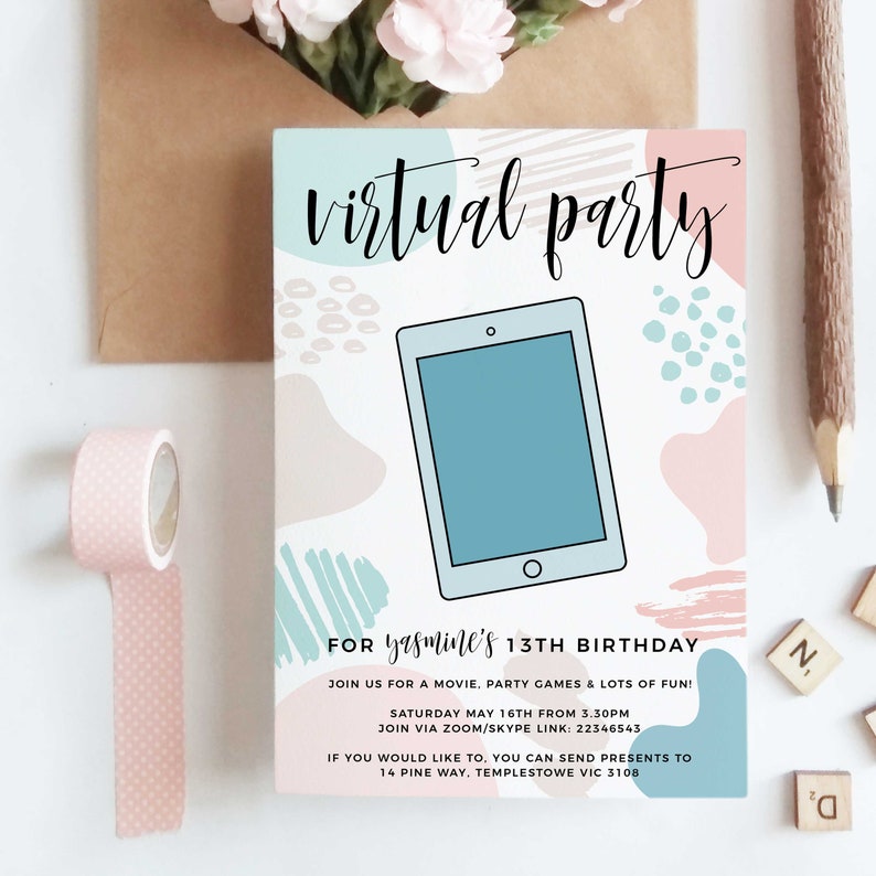 Virtual Birthday Invitation INSTANT DOWNLOAD Virtual Party Etsy