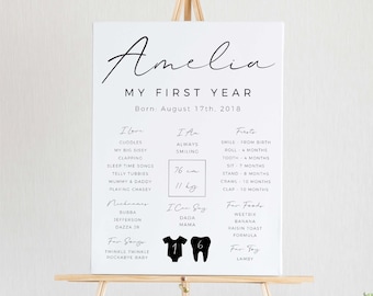 Minimal First Birthday Milestone Board Template, Minimalist Milestone Board, Baby Milestone Board, Modern Milestone Poster Instant DIY Z283