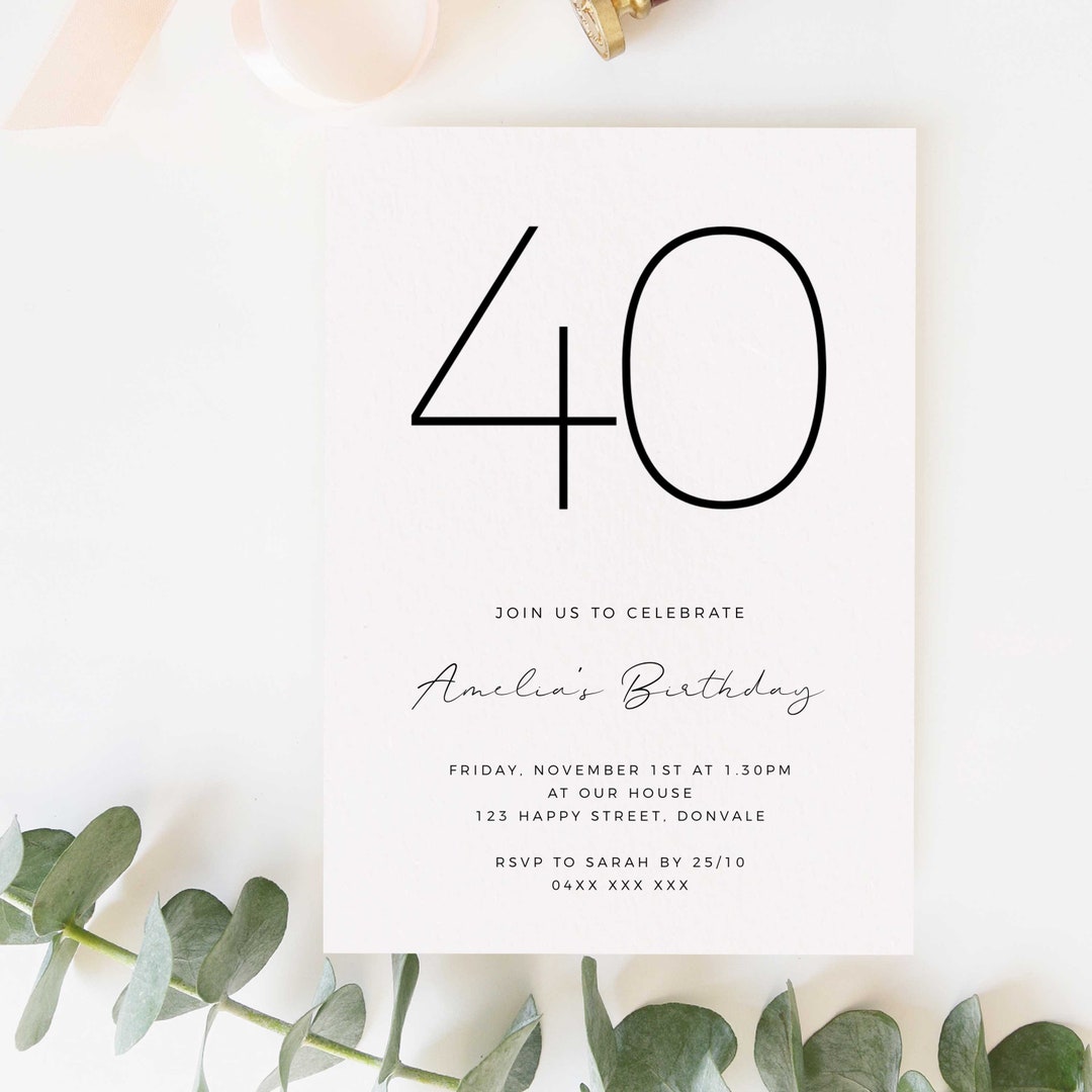 Editable Simple 40th Birthday Party Invitation Download Printable ...