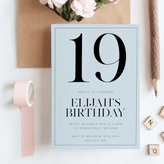 Editable Simple 19th Birthday Party Invitation Download - Etsy UK