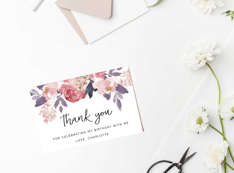 Floral Thank You Card INSTANT DOWNLOAD Personalised Thank You - Etsy