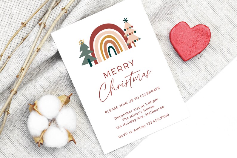 Scandi Einvite Editable Christmas Party Invitation, Christmas Tree Rainbow Instant ...