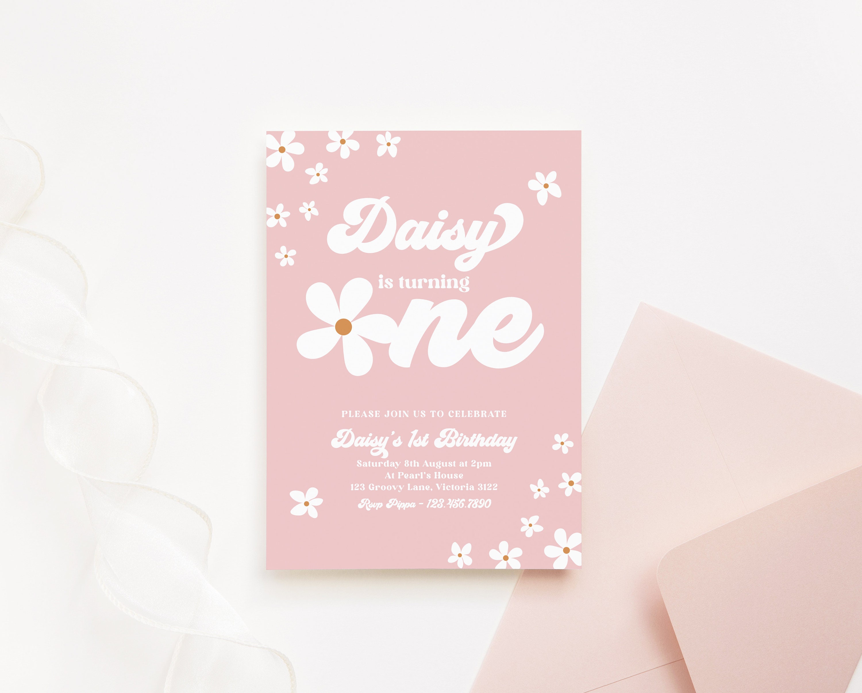 Daisy Birthday Invitation Template, Editable Printable Instant
