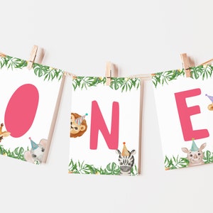 High Chair Banner Template, Safari Animals Wild One Party Animal Decorations, ONE Banner Garland Printable Zoo Jungle Party Decor DIY Z293
