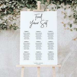 Editable Wedding Seating Chart, Digital Instant Download Printable Modern Minimalist Monochrome Elegant Script Seating Poster Sign WED30