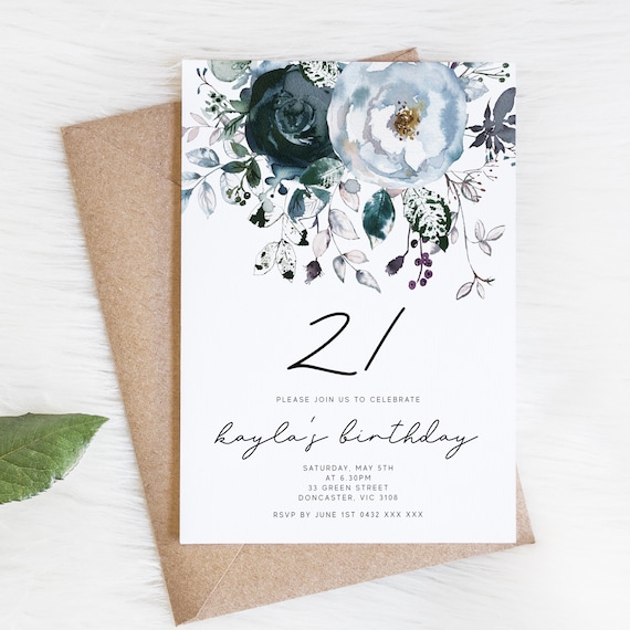 Editable Floral 21st Birthday Party Invitation Download - Etsy Australia
