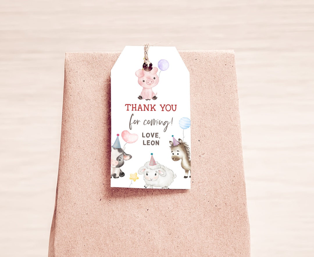 Thank You Tag Editable Template, Birthday Baby Shower Barnyard Farm ...