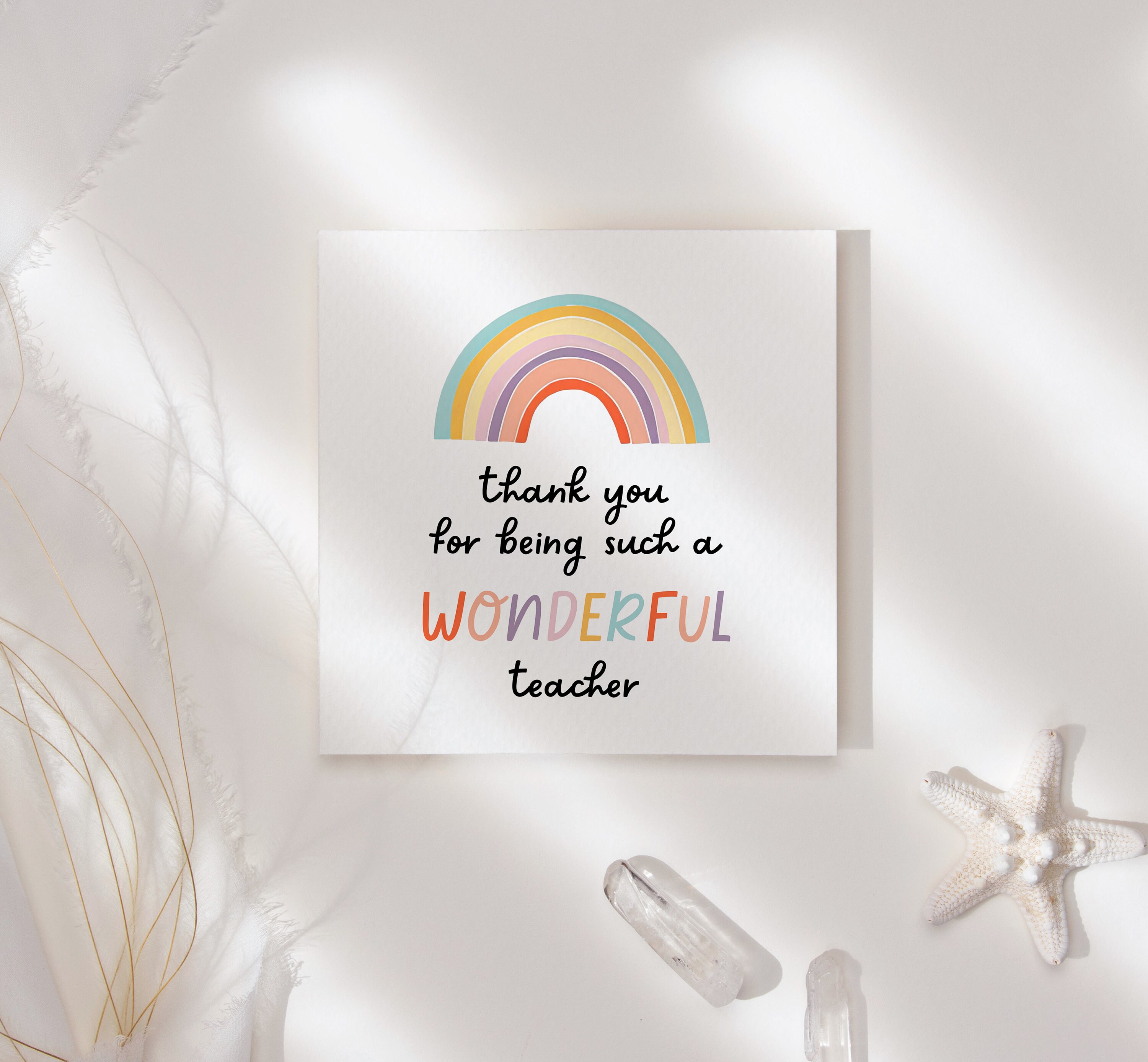 Colorful Teacher Thank You Card, Rainbow Personalised DIY End of Term ...