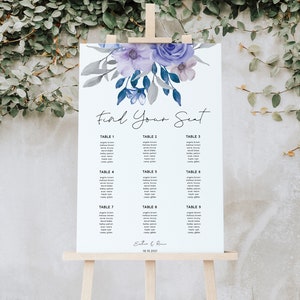 Floral Wedding Seating Chart Template, Modern Seating Chart Board, Wedding Seating Sign Printable, Minimalist Seating Poster Editable WED22
