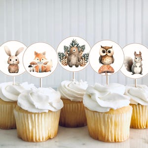 Woodland Animals Cupcake Topper Bundle, Editable Template Printable Instant Download Birthday Party Baby Shower DIY Forest Decoration Z343