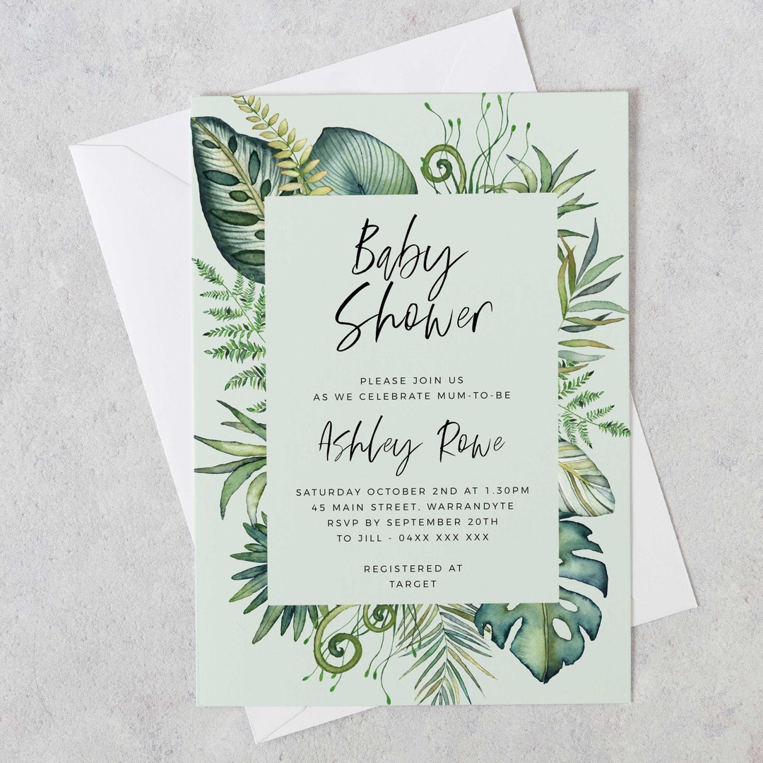 Greenery Baby Shower Invitation INSTANT DOWNLOAD Template Jungle Leaf