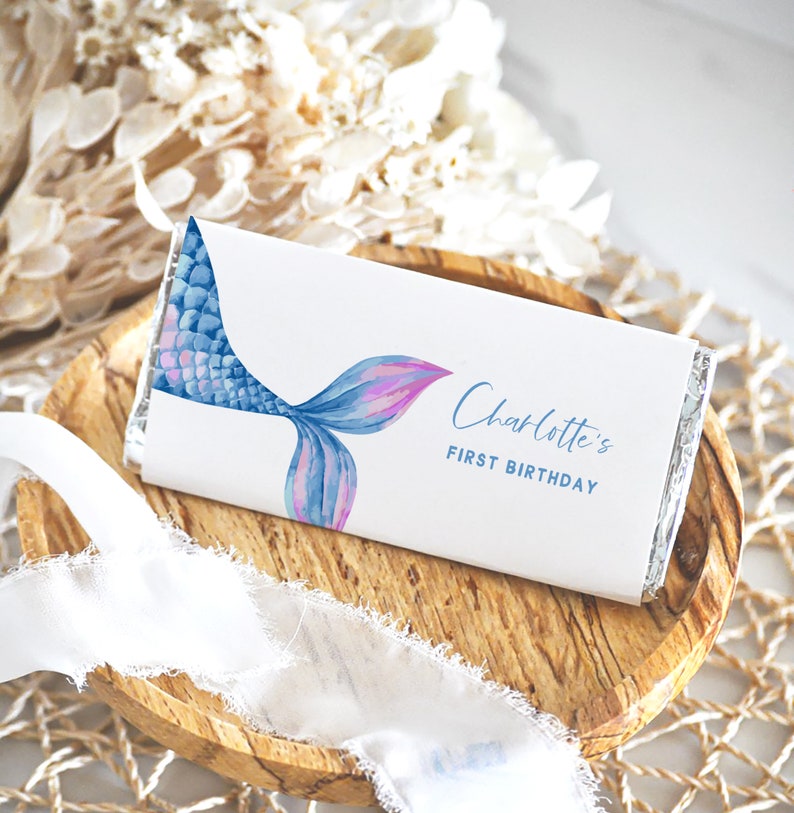Mermaid Chocolate Bar Wrapper, Candy Bar Label Mermaid Tail, Girl Pink ...