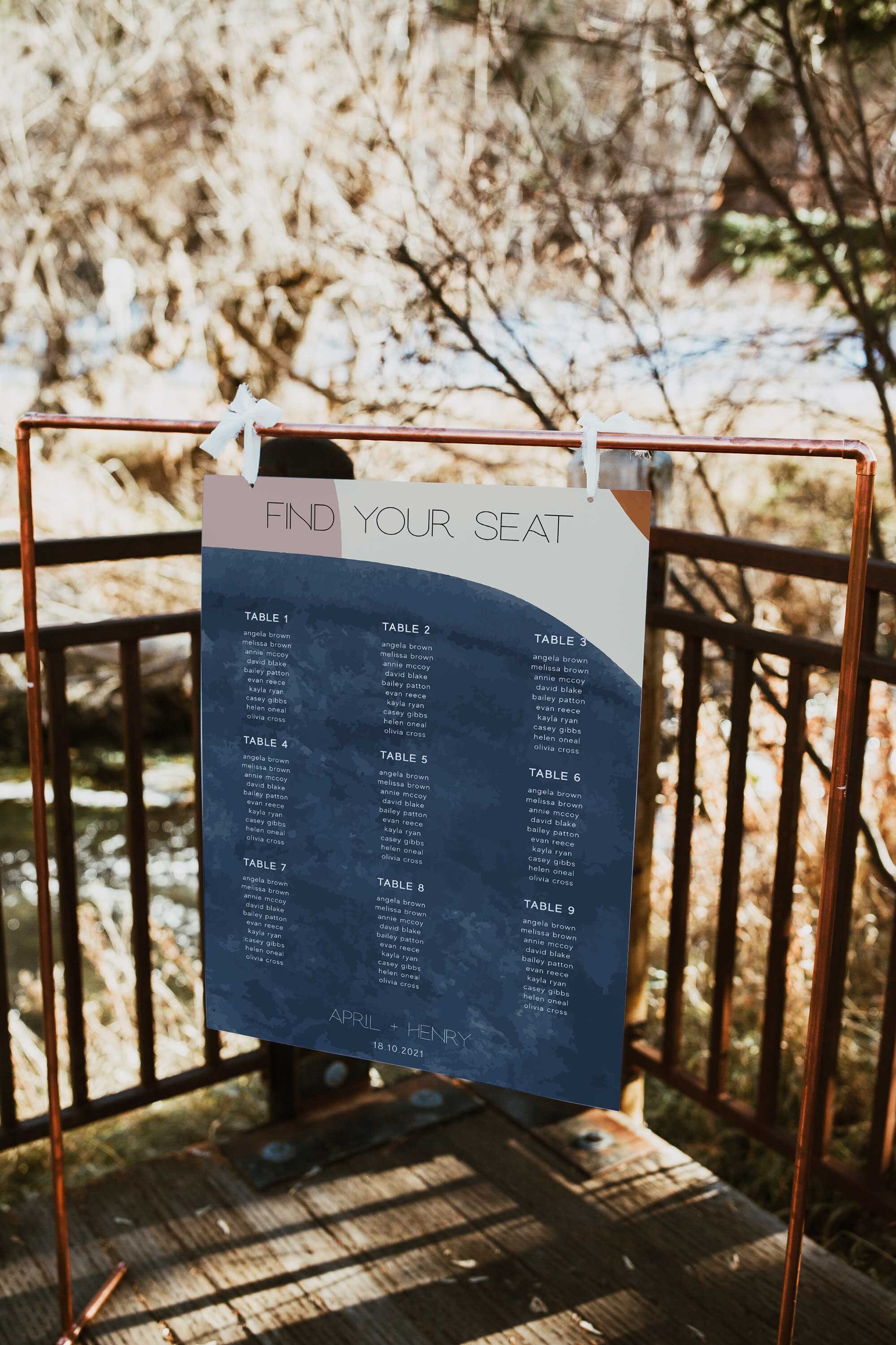 Seating Chart Editable Template, Printable Instant Download Modern Boho ...
