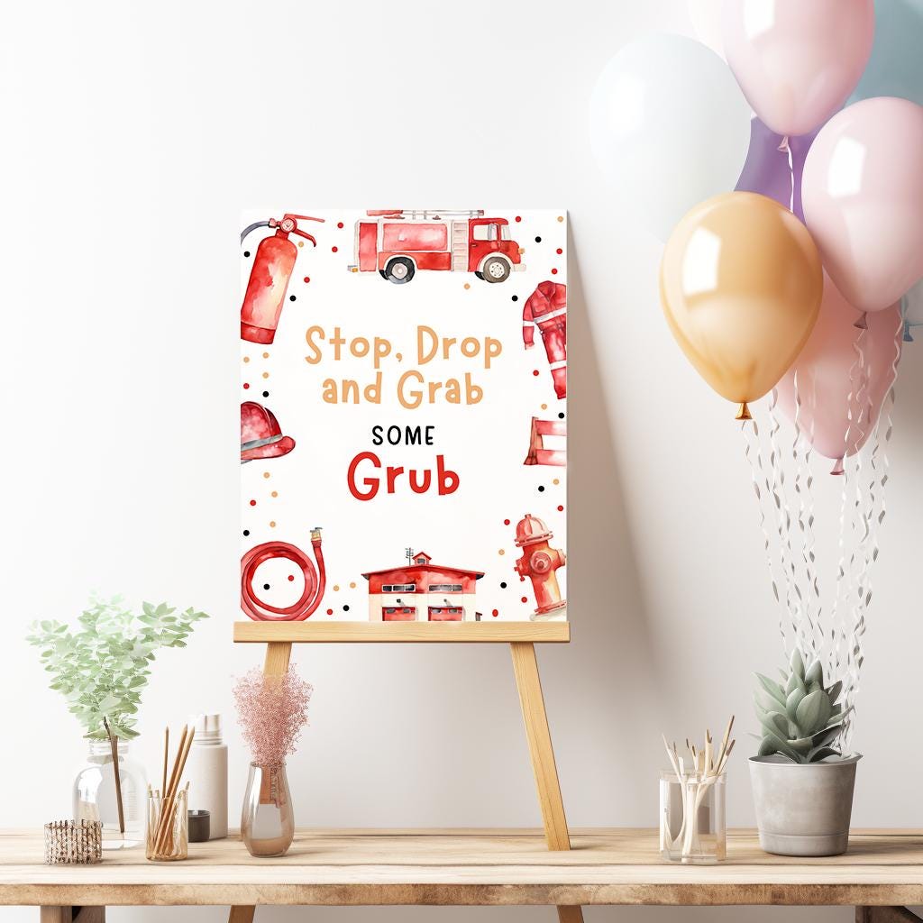 Firefighter Stop Sign Fireman Party Table Sign, Editable Template Printable Instant Download ...