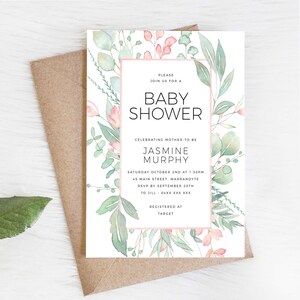 Verdure Baby Shower Invitation TÉLÉCHARGEMENT INSTANTANÉ Modèle Feuille Baby Shower Invitation Bébé Saupoudrer Inviter Oh Baby Invitation Design B11