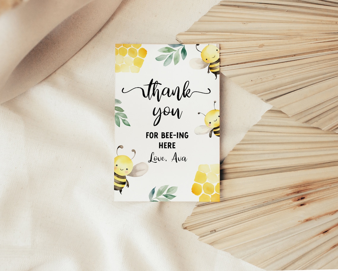 Honey Bee Thank You Card, Editable Template Printable Instant Download ...