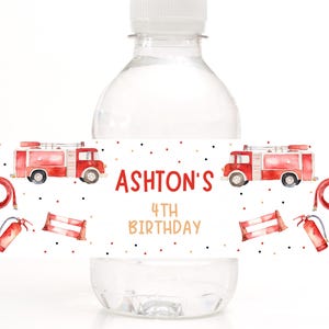 Fire Truck Water Bottle Label, Editable Template Printable Instant Download Birthday Party Firefighter Drink Label Favor Wrapper Decor Z358