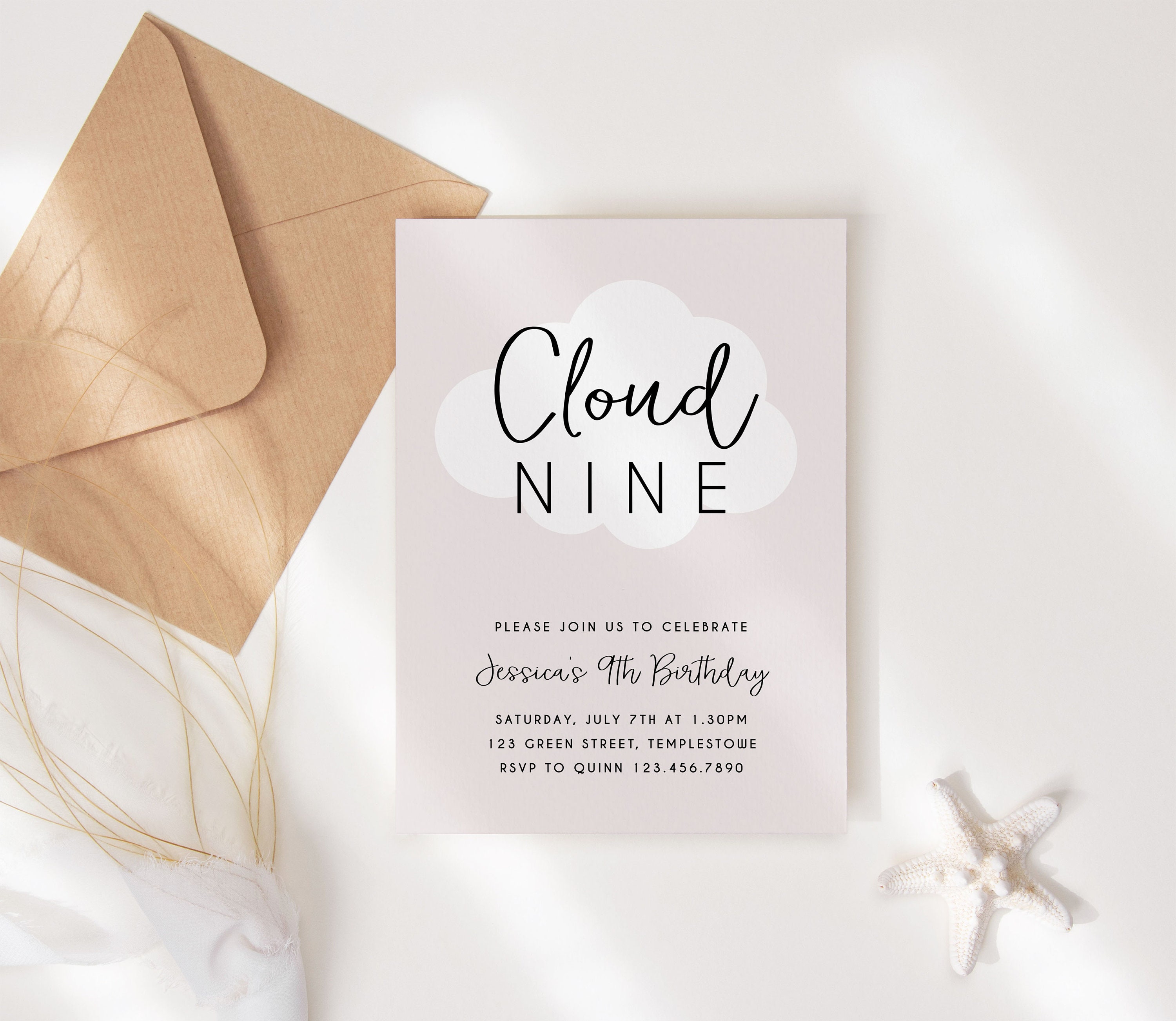 Editable Cloud 9th Birthday Party Invitation Download Printable Digital ...