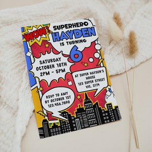 Superhero Birthday Invitation Template, Editable Printable Instant Download Boys Comic Book Party Invitation Super Hero Theme Invite Z301