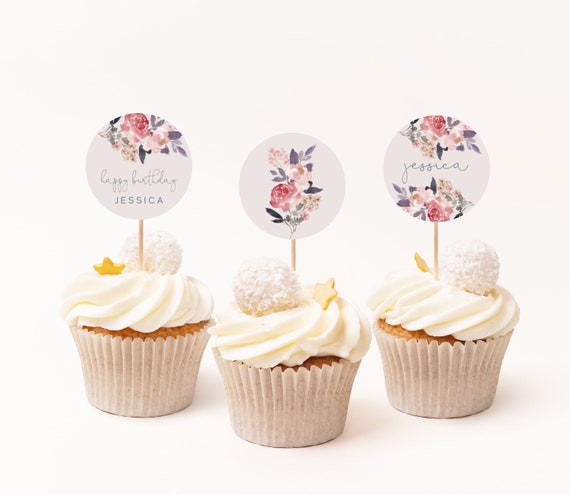 Editable Cupcake Toppers Printable Floral Cupcake Topper - Etsy