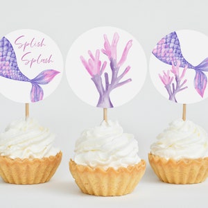 Mermaid Birthday Cupcake Toppers Mermaid Favor Tags Mermaid Party Under the Sea Digital Printable Cupcake Topper Editable Mermaid Z290