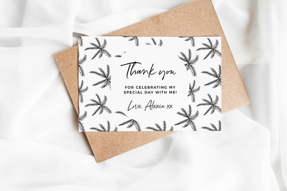 Thank You Card Editable Template, Modern Tropical Palms Printable.