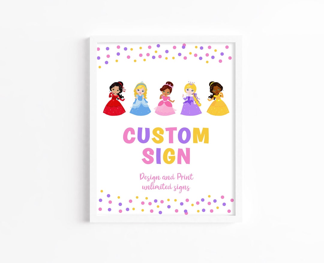 Princess Custom Signs Princess 8x10 Party Table Sign, Whimsical Editable Royal Custom ...