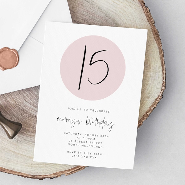 Modern Birthday Invitation Editable Template, Printable Instant Download Pink Teen Party Invite Pastel Girly Feminine Any Age DIY Z170