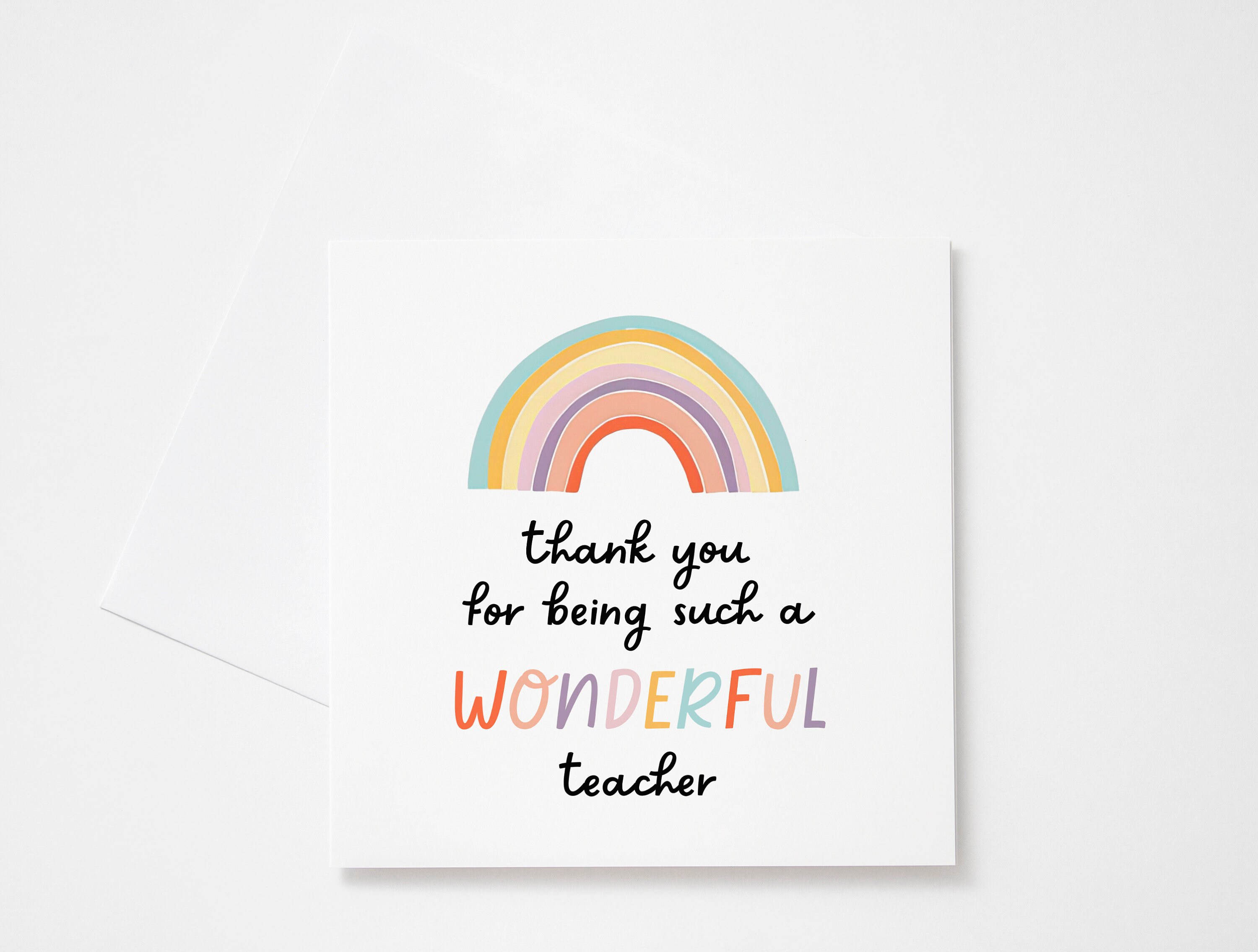 Colorful Teacher Thank You Card, Rainbow Personalised DIY End of Term ...