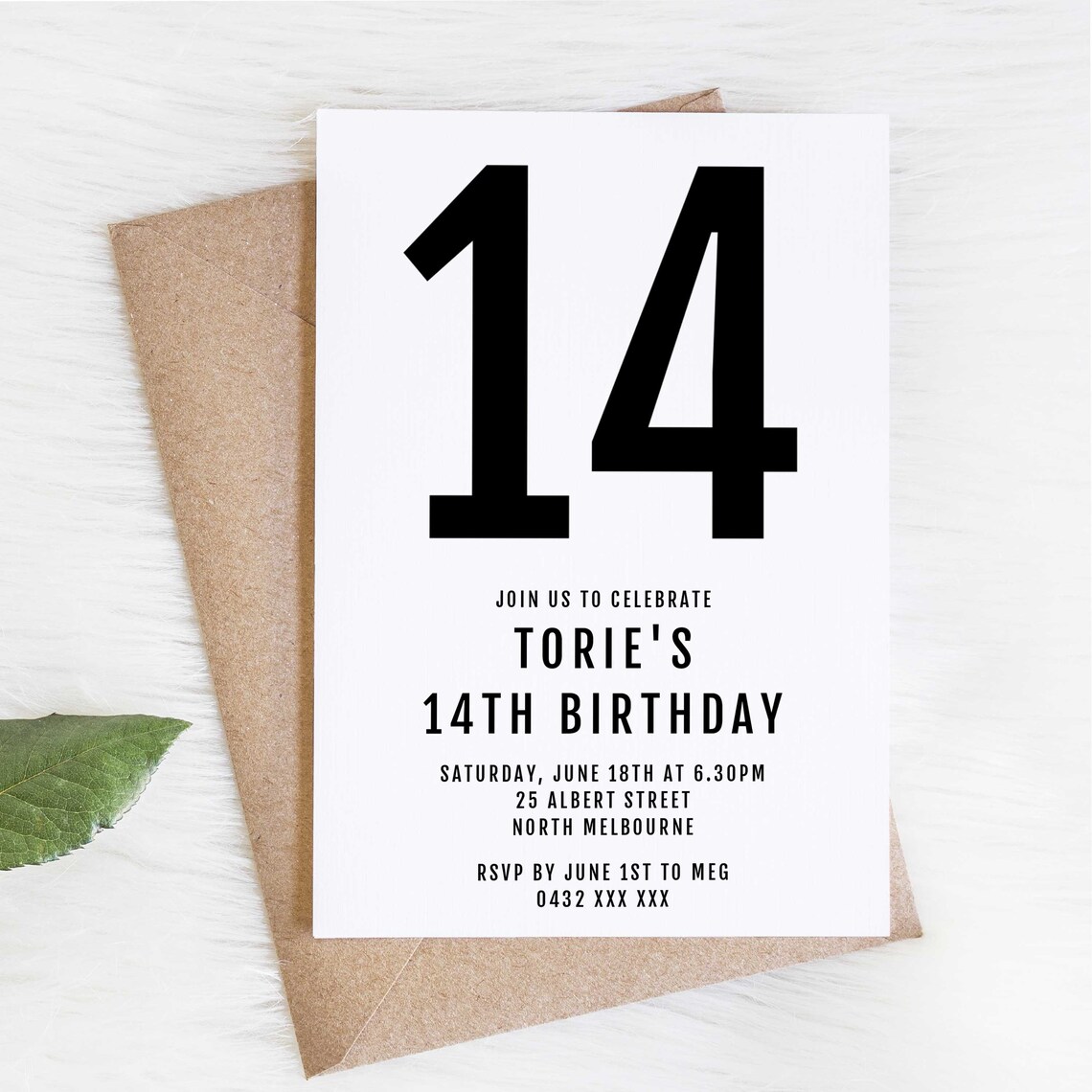 Simple 14th Birthday Invitation INSTANT DOWNLOAD Birthday | Etsy