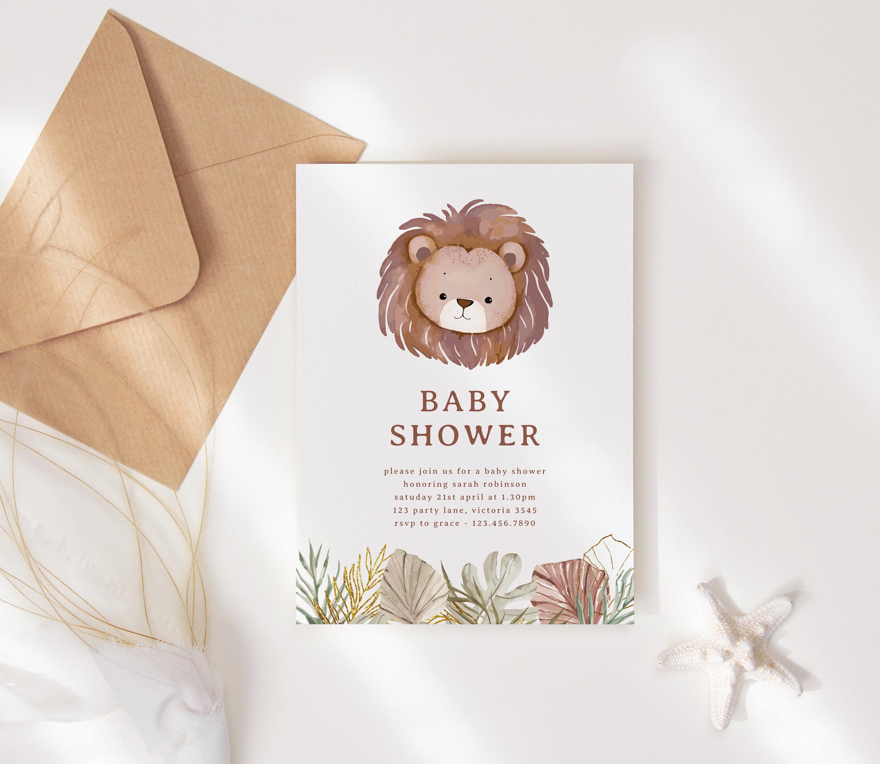 Lion Baby Shower Invitation Editable Template Printable - Etsy