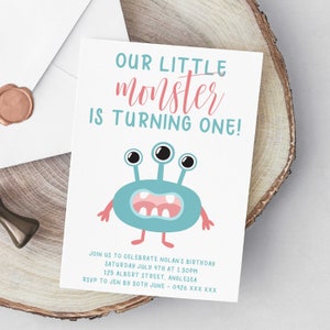 Kleine Monster Geburtstagseinladung, bearbeitbare süße Monster einladen, personalisierte druckbare, sofortige Download, DIY Kinder Party Vorlage Z105
