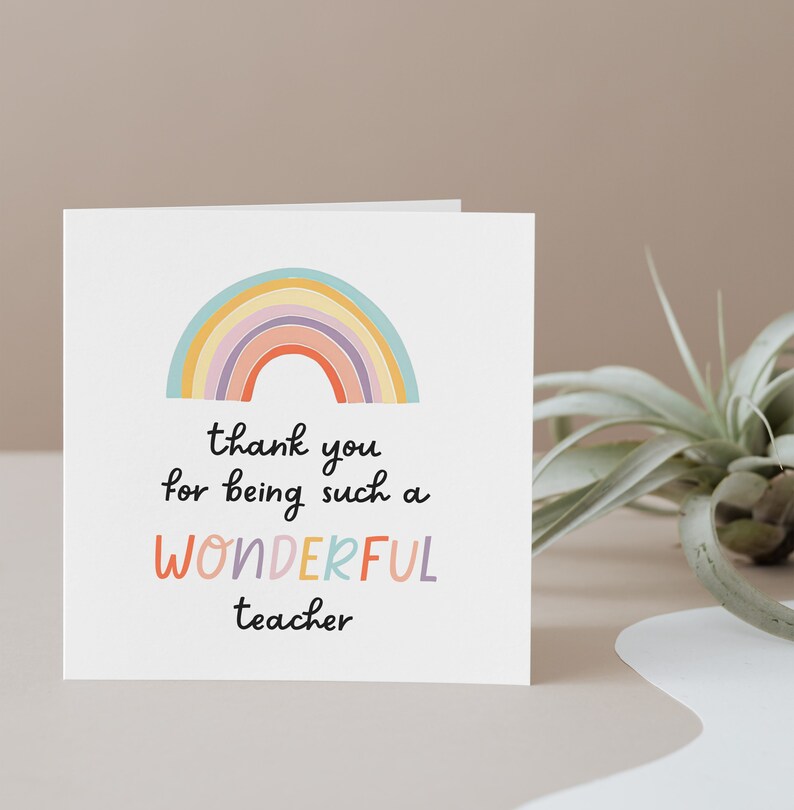 Colorful Teacher Thank You Card, Rainbow Personalised DIY End of Term ...