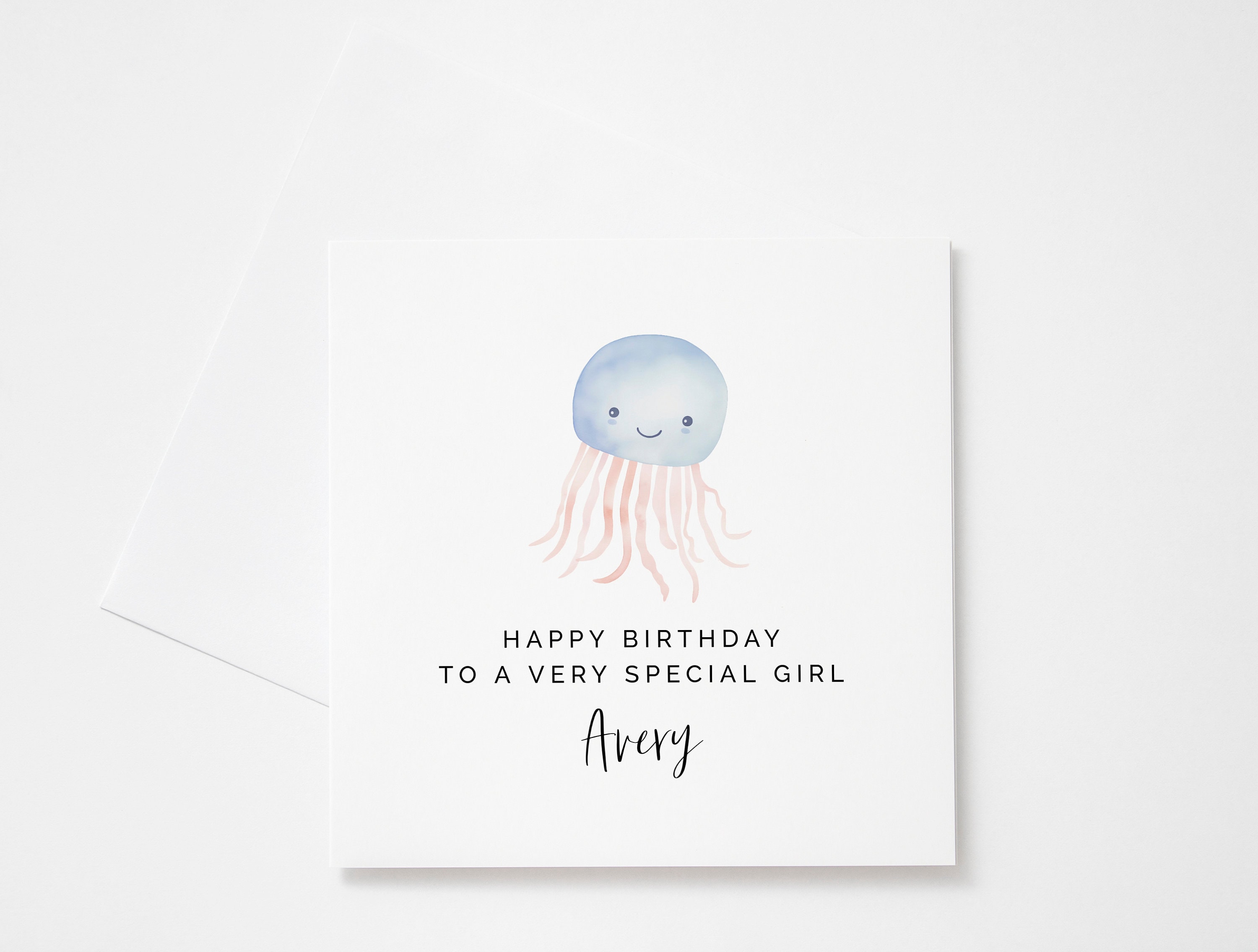Editable Birthday Card Template, DIY Printable Cute Jellyfish Squid ...