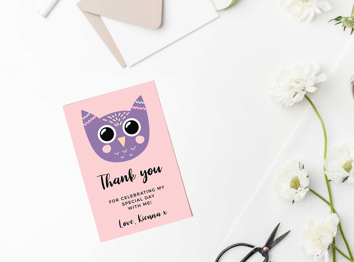 Owl Thank You Card INSTANT DOWNLOAD Personalised Thank You | Etsy