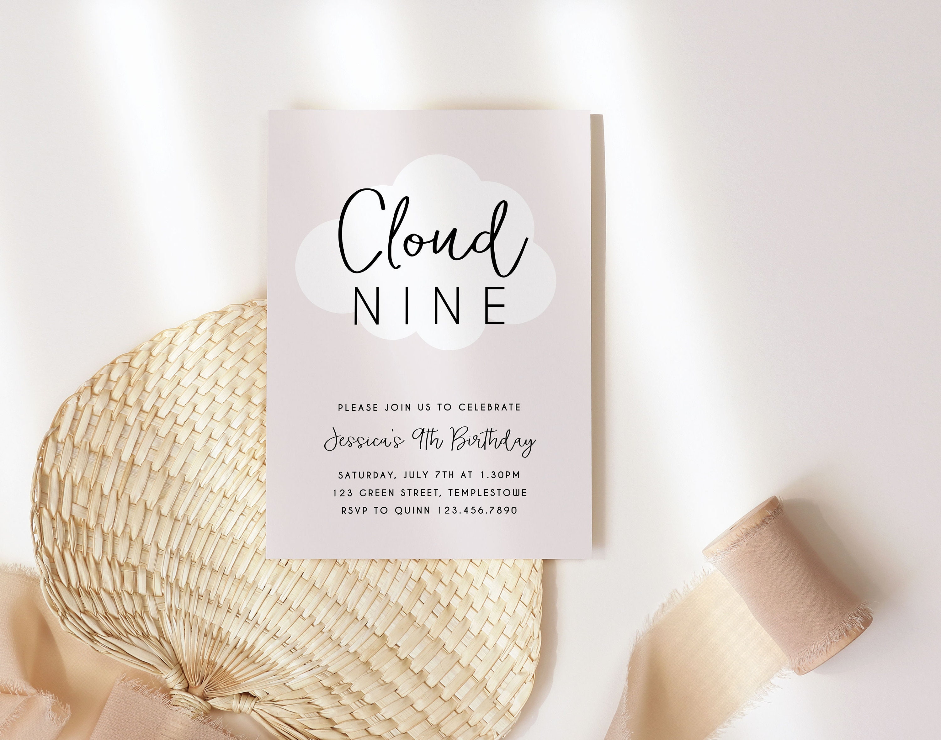 Editable Cloud 9th Birthday Party Invitation Download Printable Digital ...