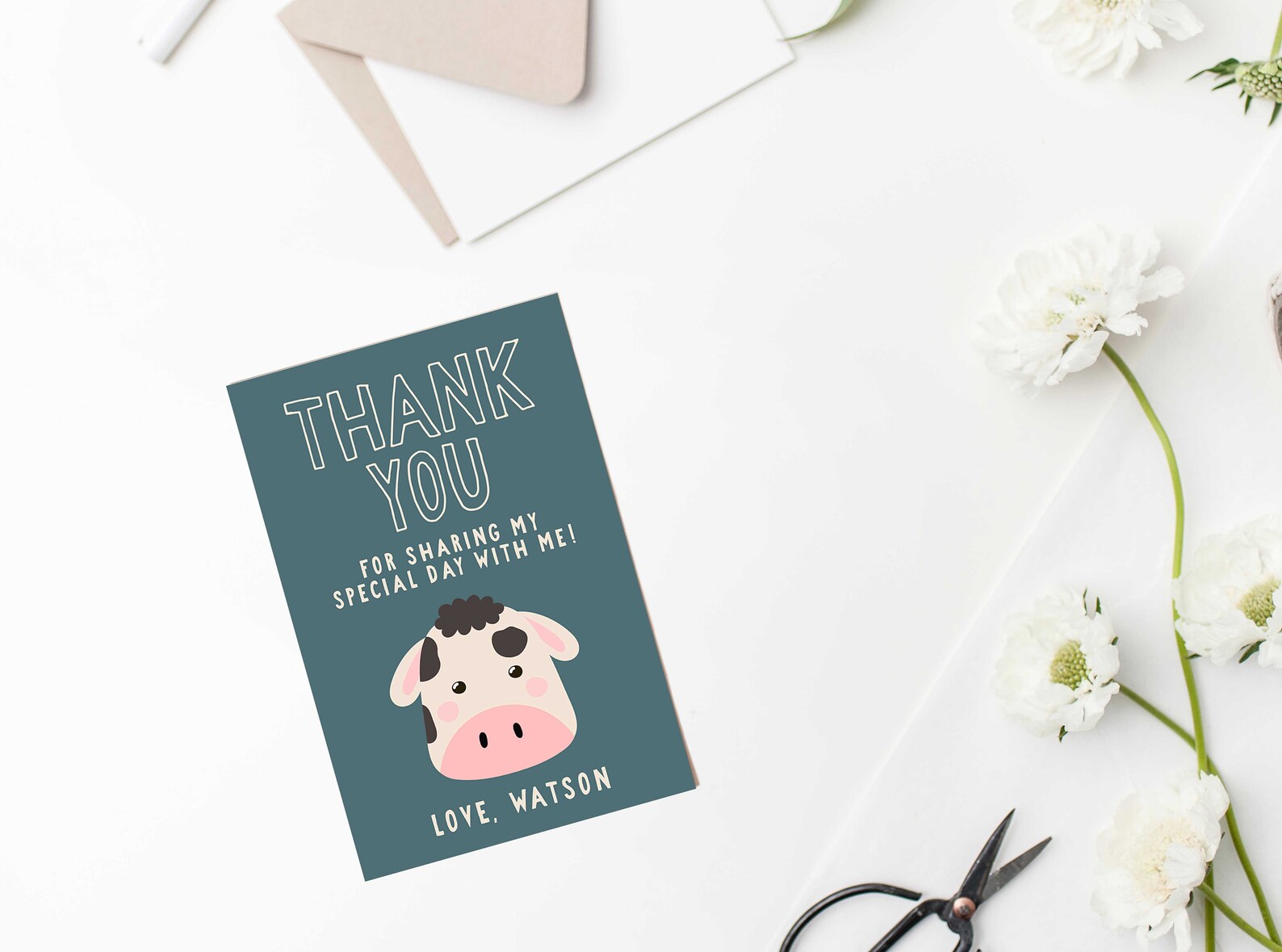 Cow Thank You Card INSTANT DOWNLOAD Personalised Thank You Etsy