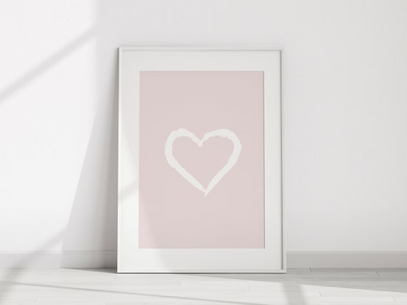 Pastel Pink Wall Art, Modern Nursery Decor Instant Download Printable White Heart Baby Girl Room Soft Aesthetic Art Print For Nurseries