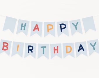 Verjaardag banner sjabloon afdrukbare 1e verjaardag Bunting bewerkbare afdrukbare Instant Download Rainbow Banner Happy Birthday Banner DIY Z72
