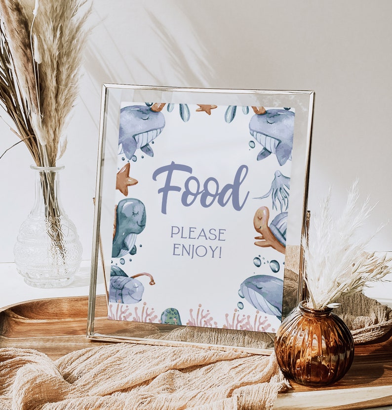 Food Table Sign, Under the Sea Ocean Animal Whale Fish Turtle Nautical ...